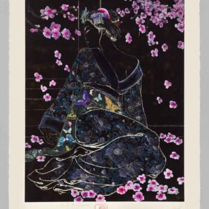 Madame Butterfly di Milo Manara Serigrafia in negativo decorata a mano con colori acrilici