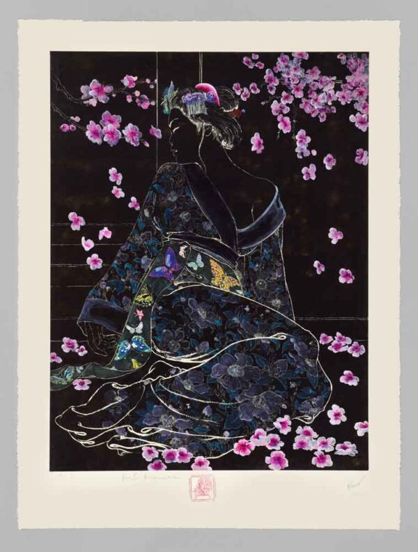 Madame Butterfly di Milo Manara Serigrafia in negativo decorata a mano con colori acrilici